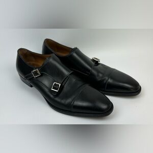 Santoni Black Genuine Leather Men’s Double Monk Strap Dress Shoes 11